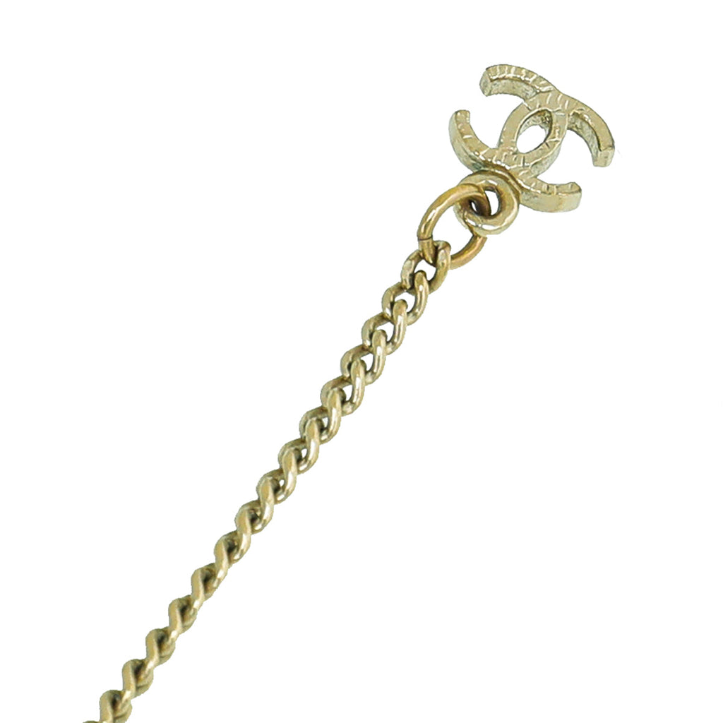 Chanel Gold Tone CC Pearl Pendant Necklace