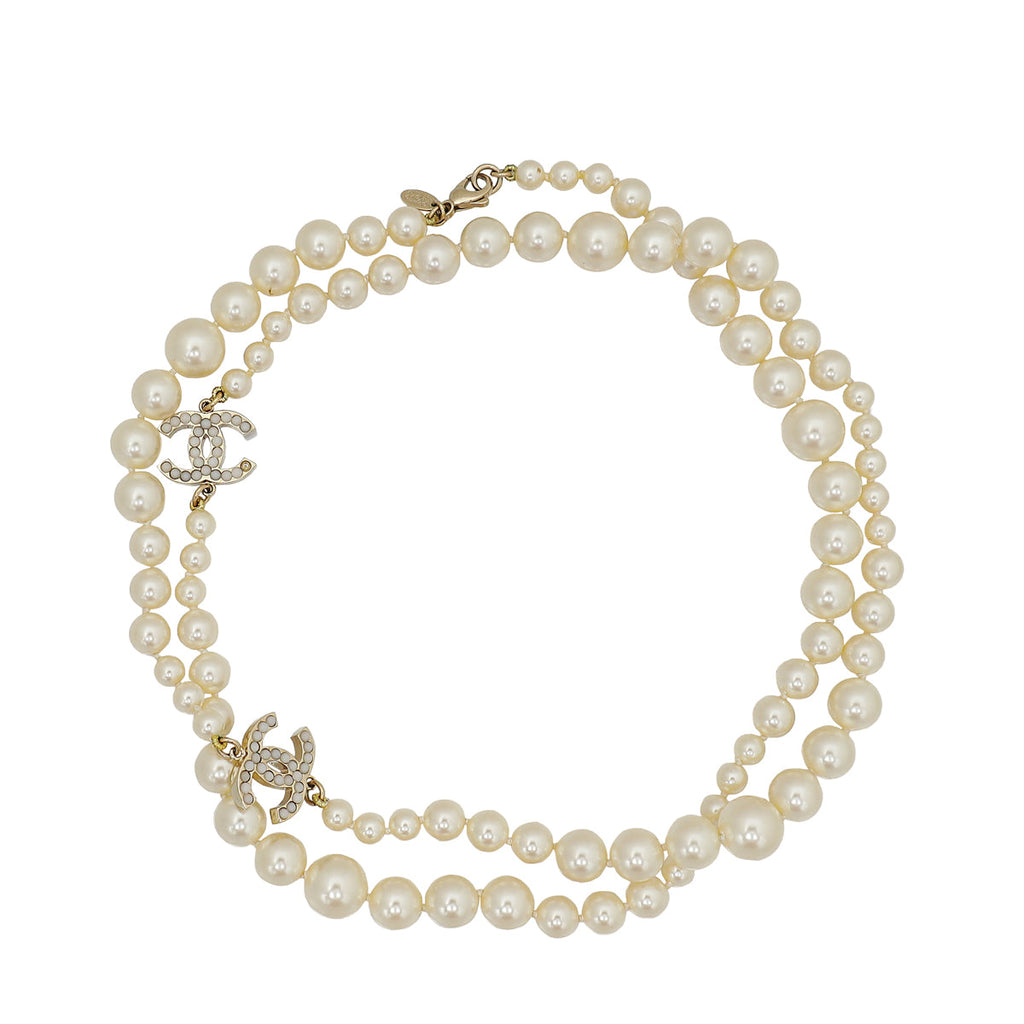 Chanel White CC Pearl Necklace