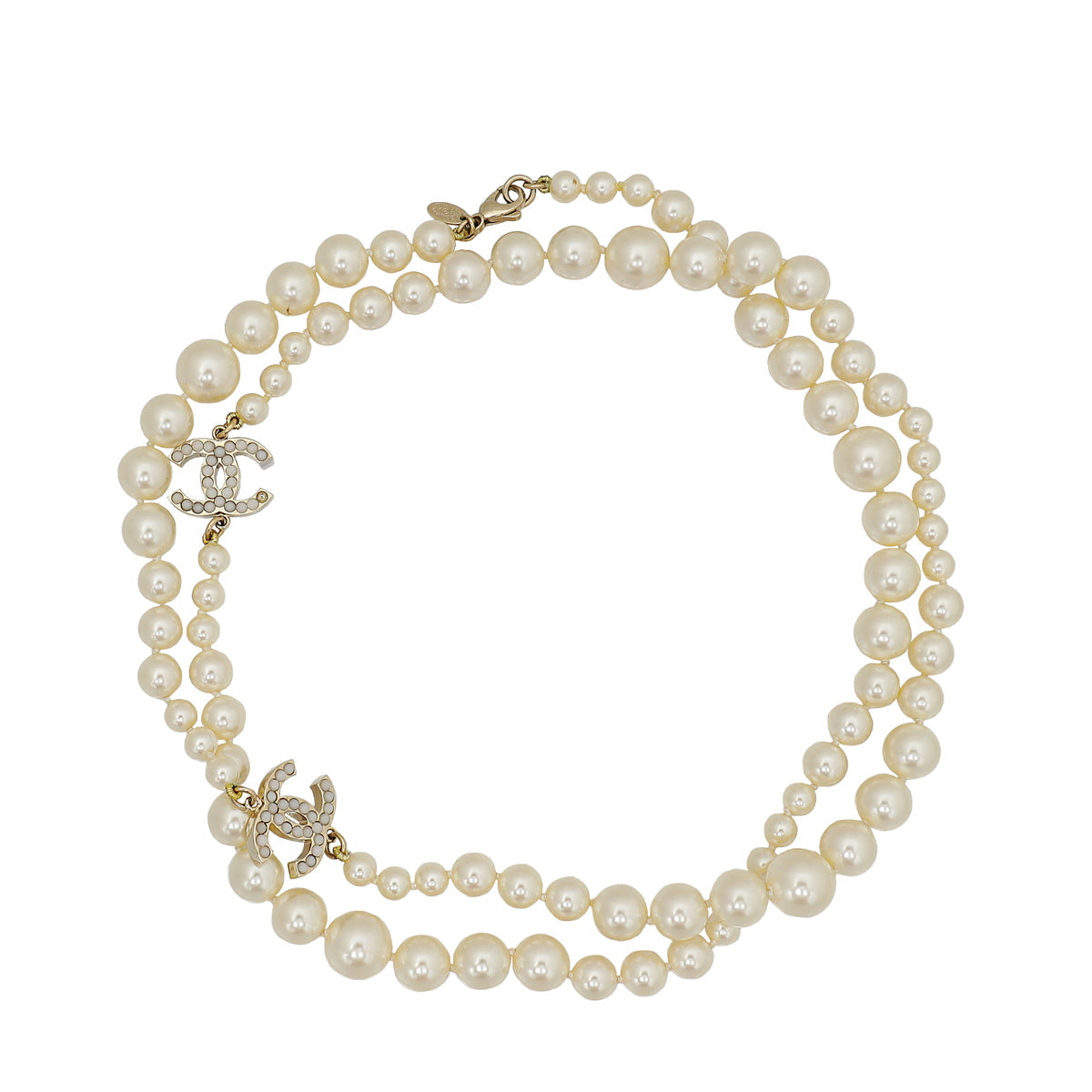 Chanel White CC Pearl Necklace