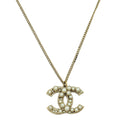 Chanel Light Gold Tone CC Pearl Pendant Necklace