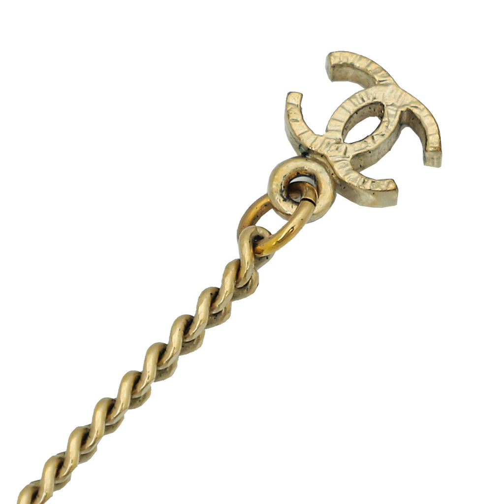 Chanel Light Gold Tone CC Pearl Pendant Necklace