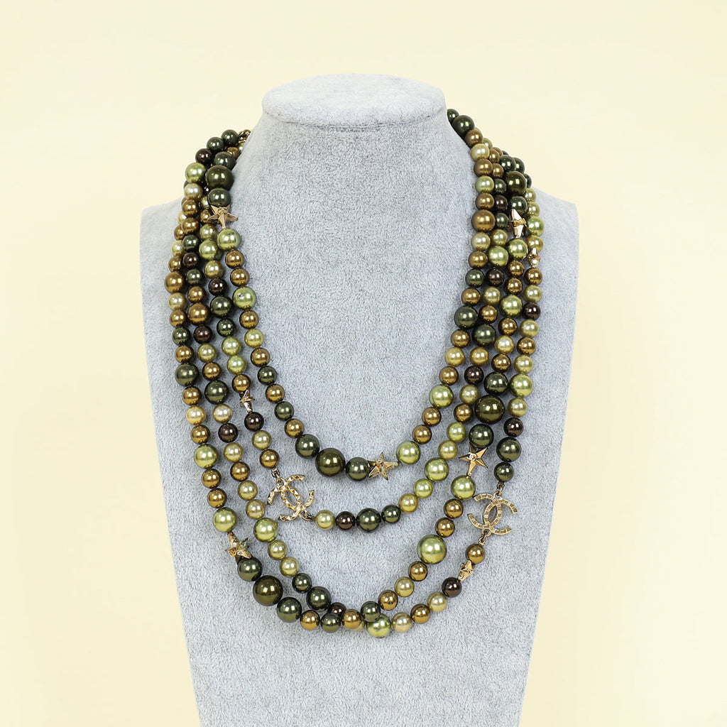 Chanel Green Multicolor 2017 Cruise Cuba Havana Long Pearl CC Star Necklace