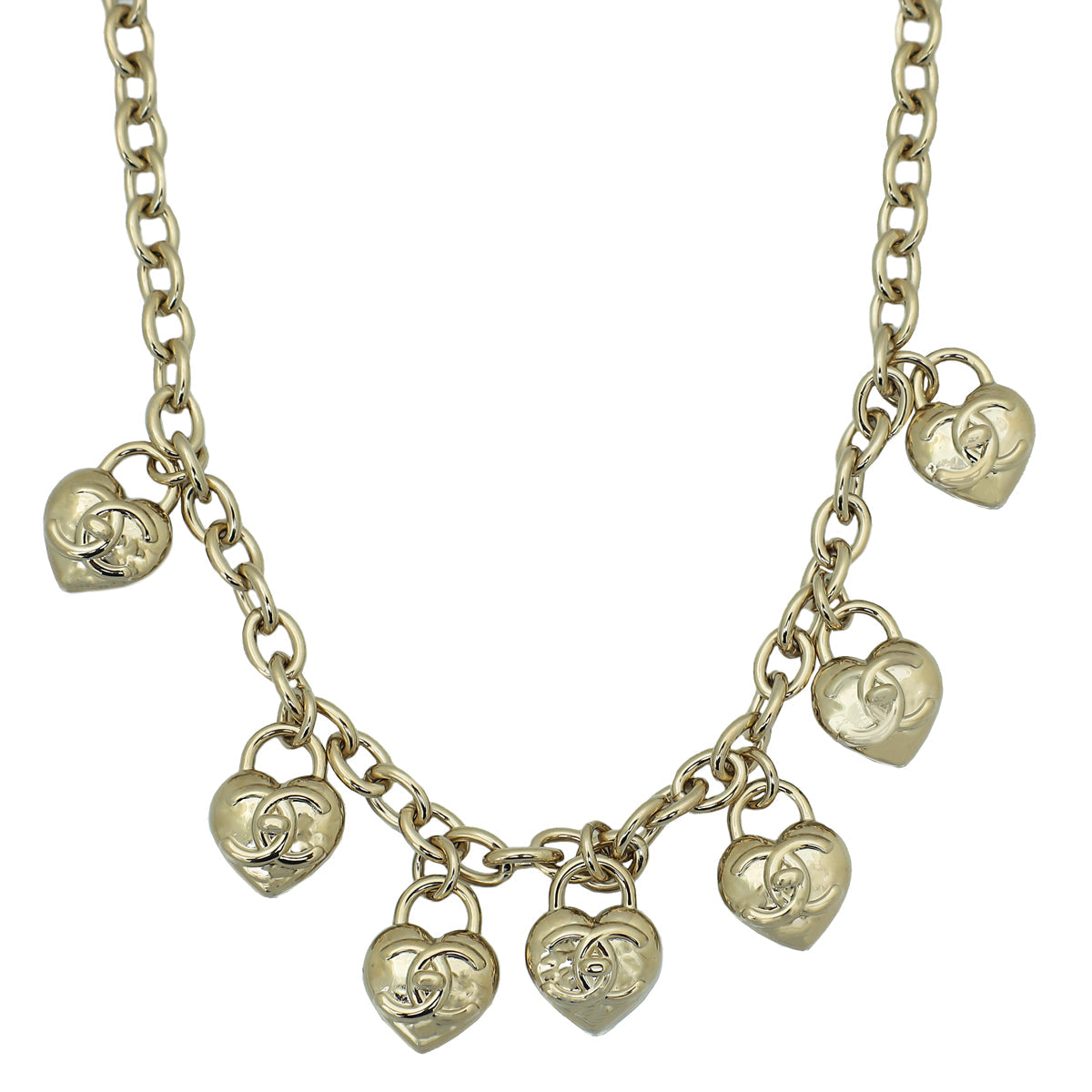 Chanel Gold Finish CC Heart Lock Charm Necklace