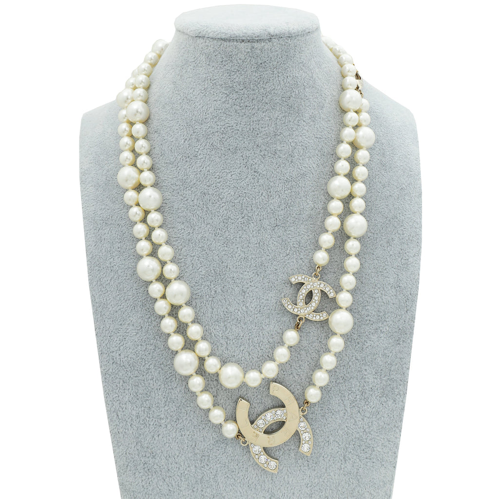 Chanel Gold CC Pharrell Williams Crystal Logo Pearl Necklace