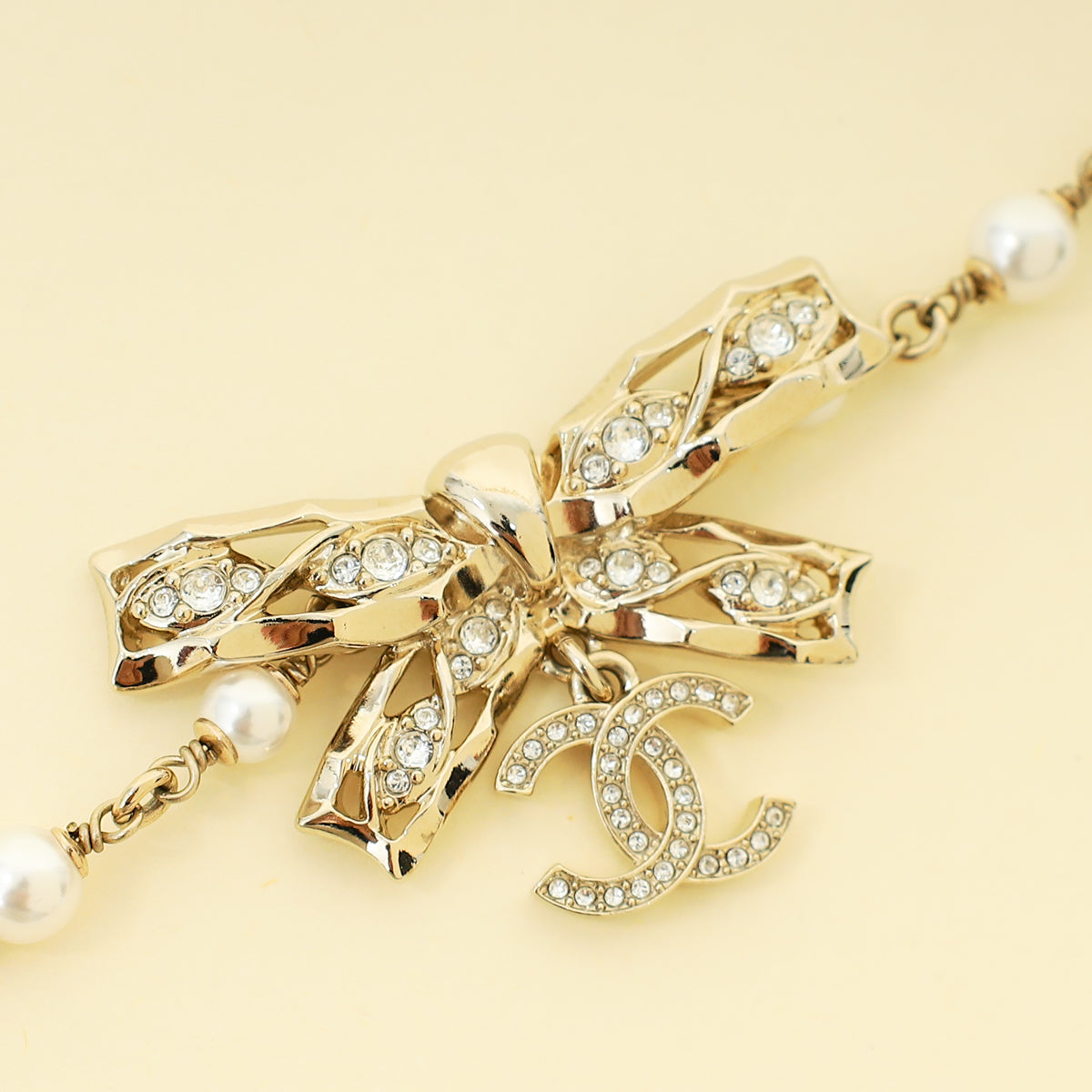 Chanel Gold CC Drop Bow Pearl Choker