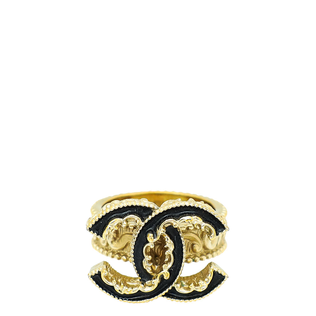 Chanel Black CC Baroque Ring 50
