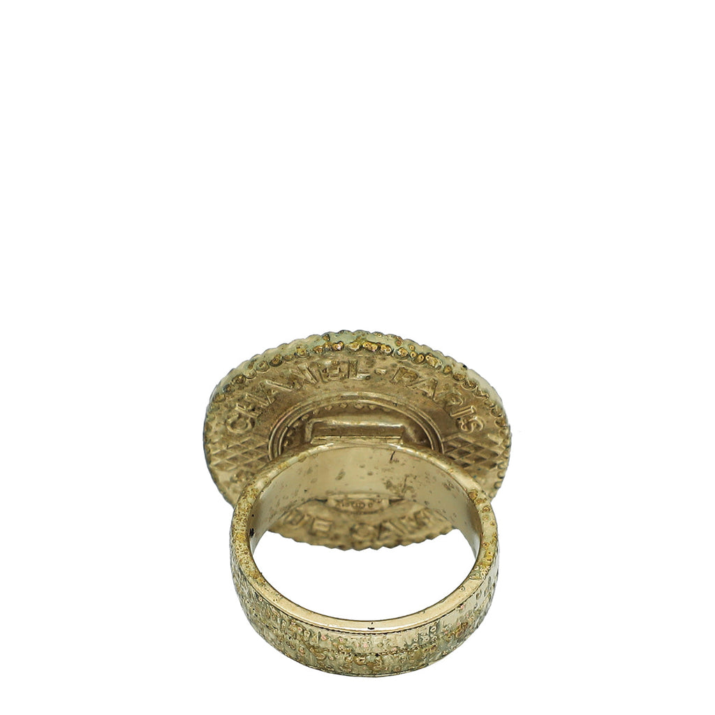 Chanel Light Gold CC Coin Medallion Ring 51