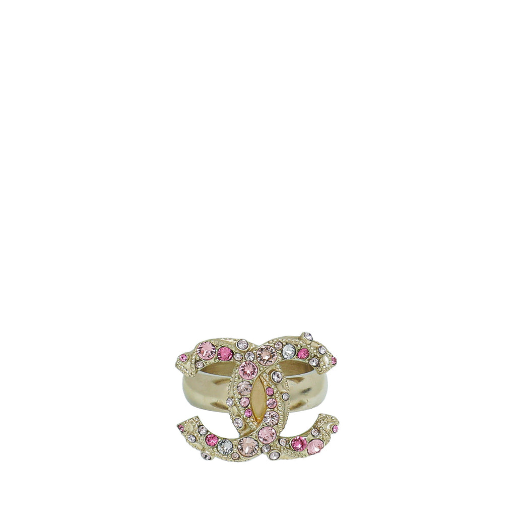 Chanel Pink CC Crystal Ring 10