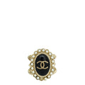 Chanel Black CC Enamel Pearl Ring 50