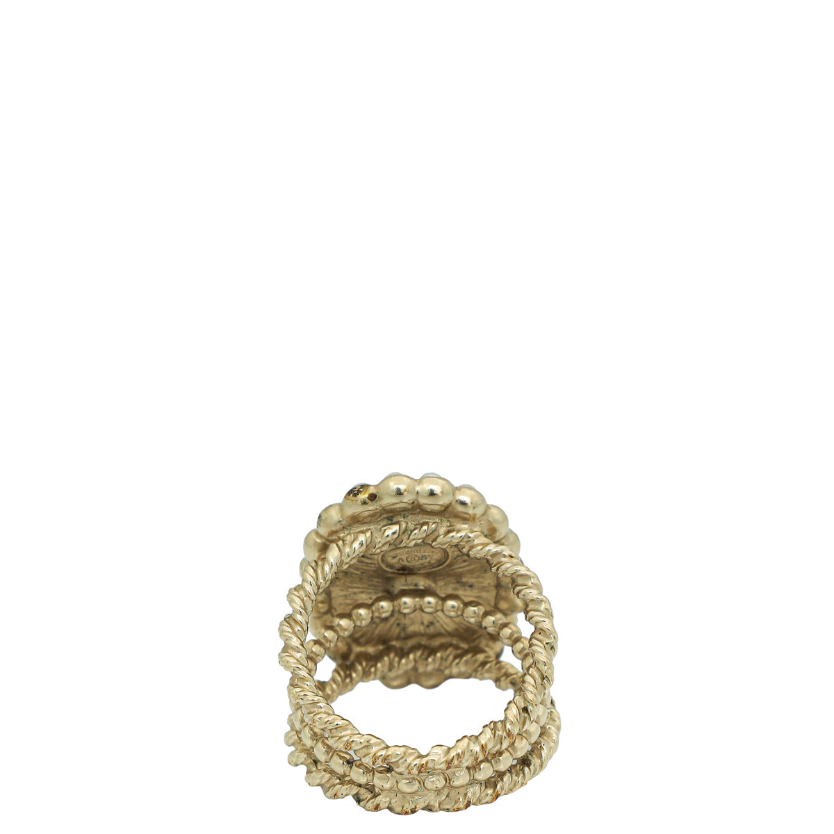 Chanel Black CC Enamel Pearl Ring 50