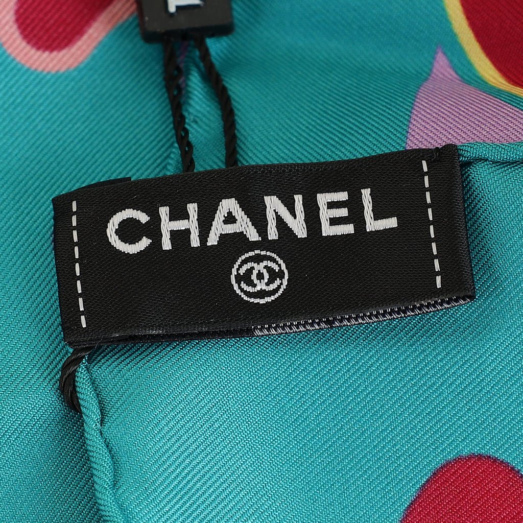 Chanel Teal Multicolor 1980 Coco Mark Silk Scarf