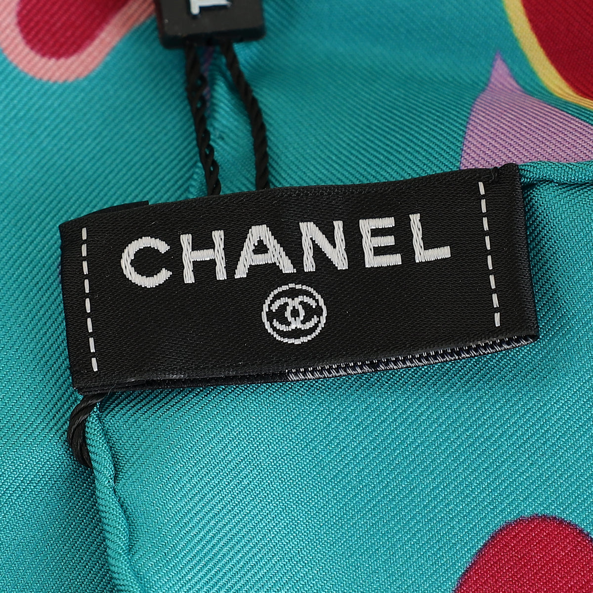 Chanel Teal Multicolor 1980 Coco Mark Silk Scarf