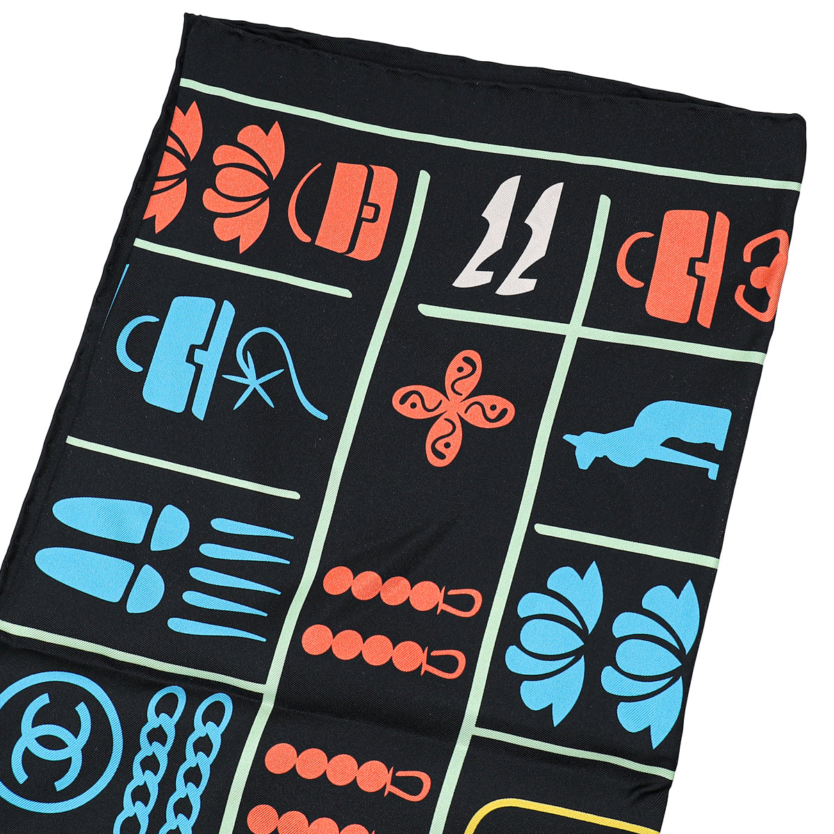 Chanel Black Multicolor Silk Square Scarf