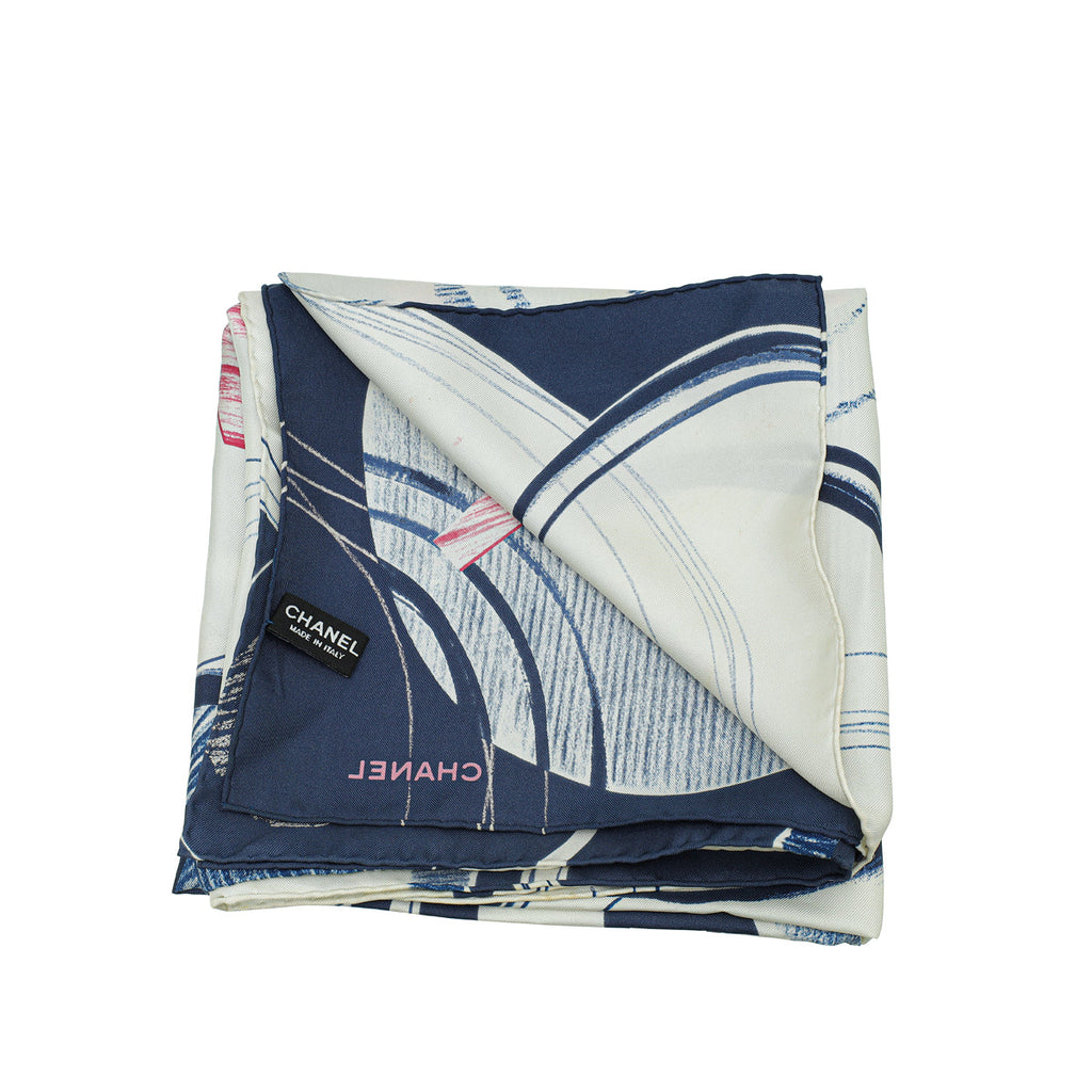 Chanel Tricolor CC Print Logo Silk Scarf