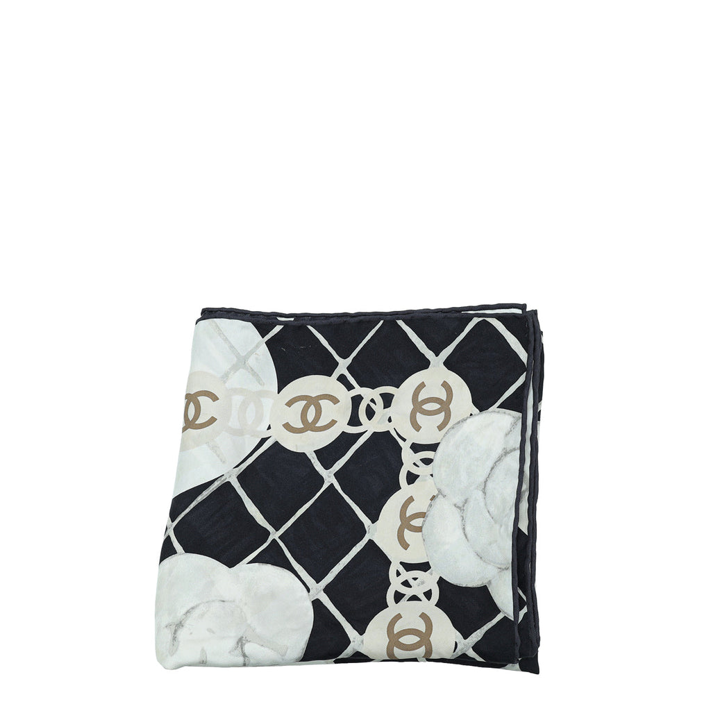 Chanel CC Camellia Print Silk Square Scarf