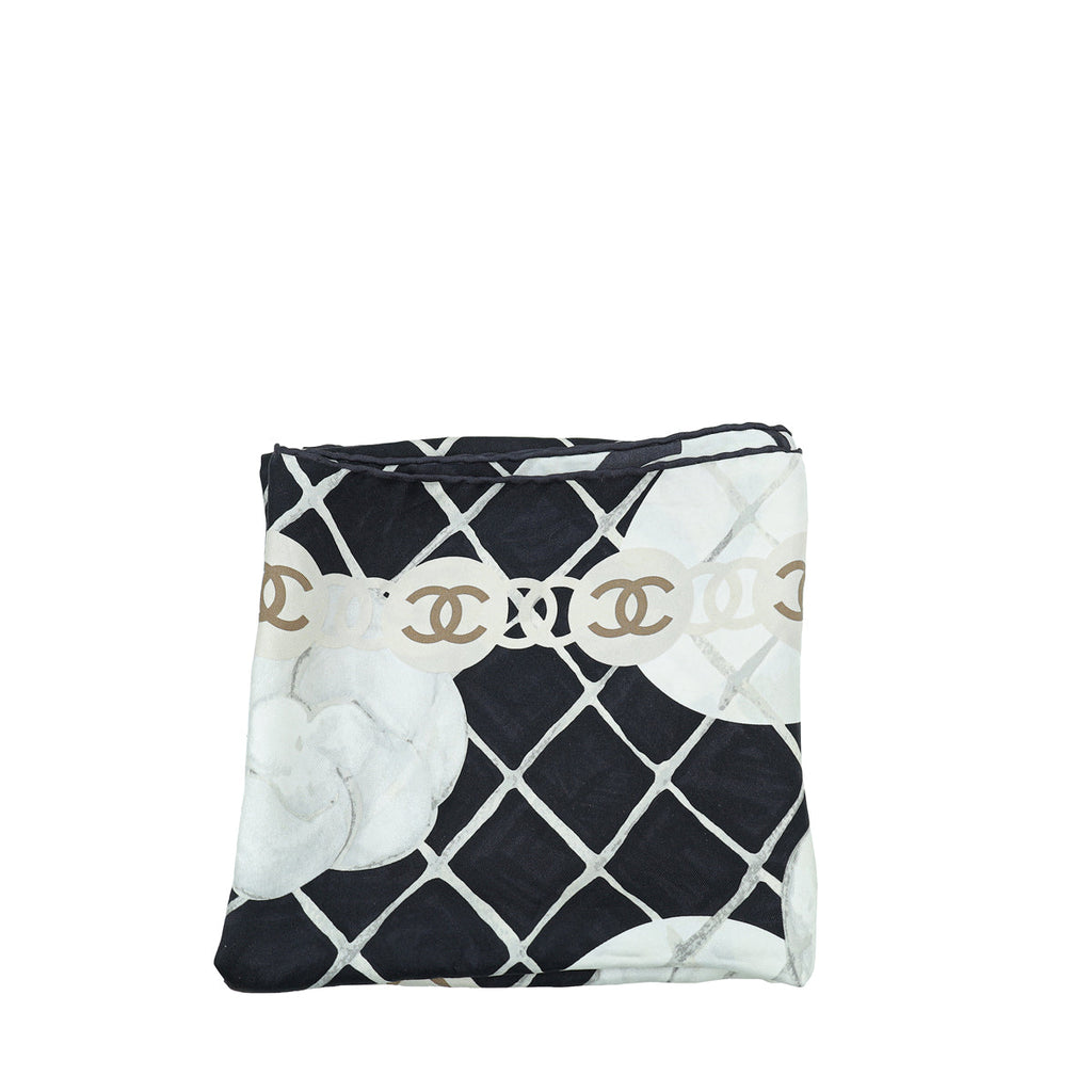 Chanel CC Camellia Print Silk Square Scarf