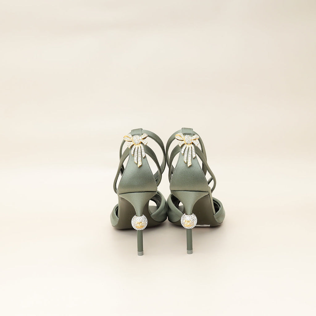 Chanel Olive CC Crystal Satin Sandal 38.5