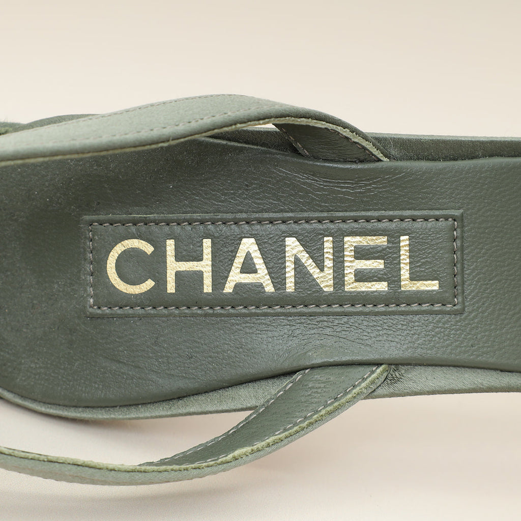 Chanel Olive CC Crystal Satin Sandal 38.5