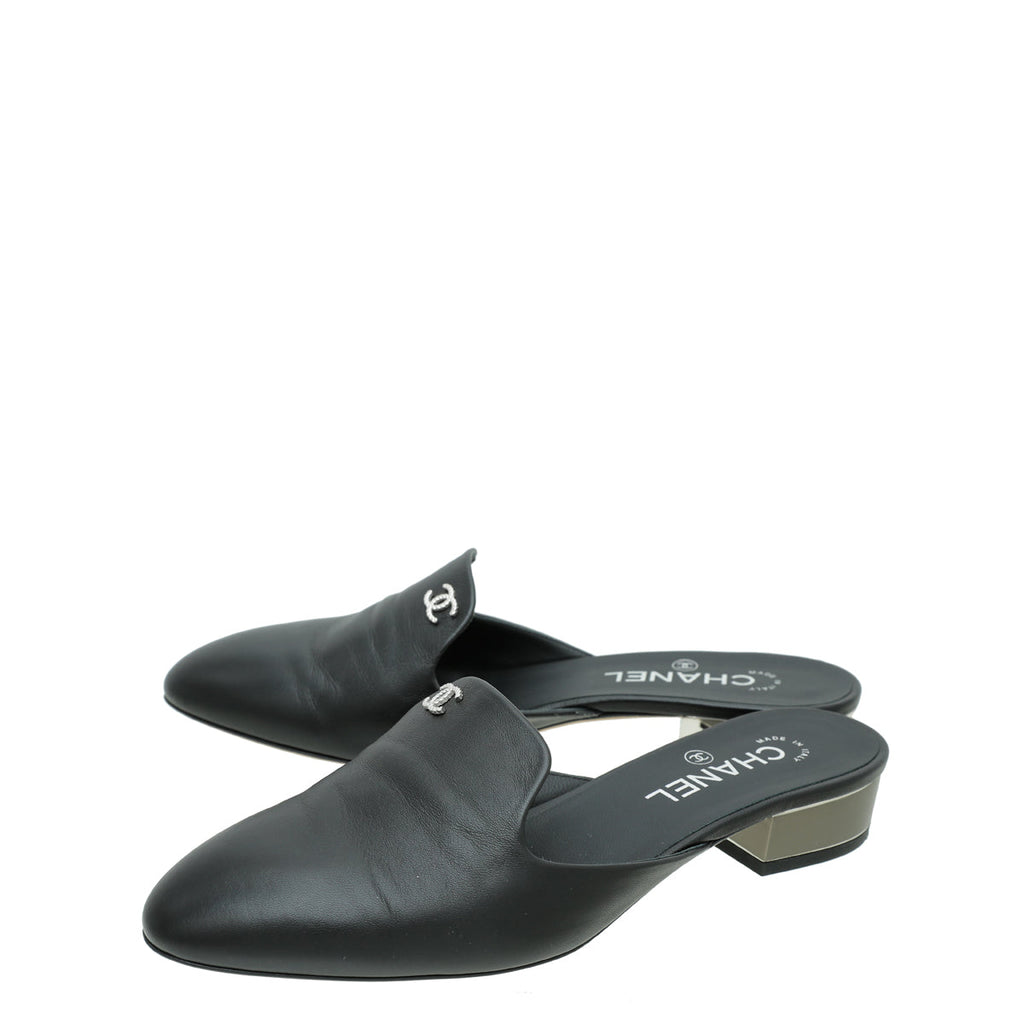 Chanel Black CC Slide Mules 39