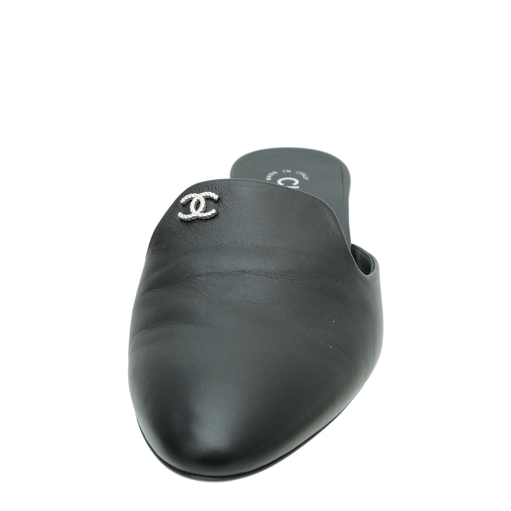Chanel Black CC Slide Mules 39