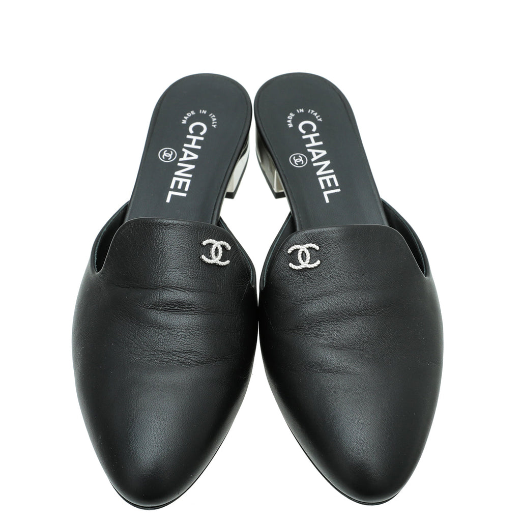 Chanel Black CC Slide Mules 39