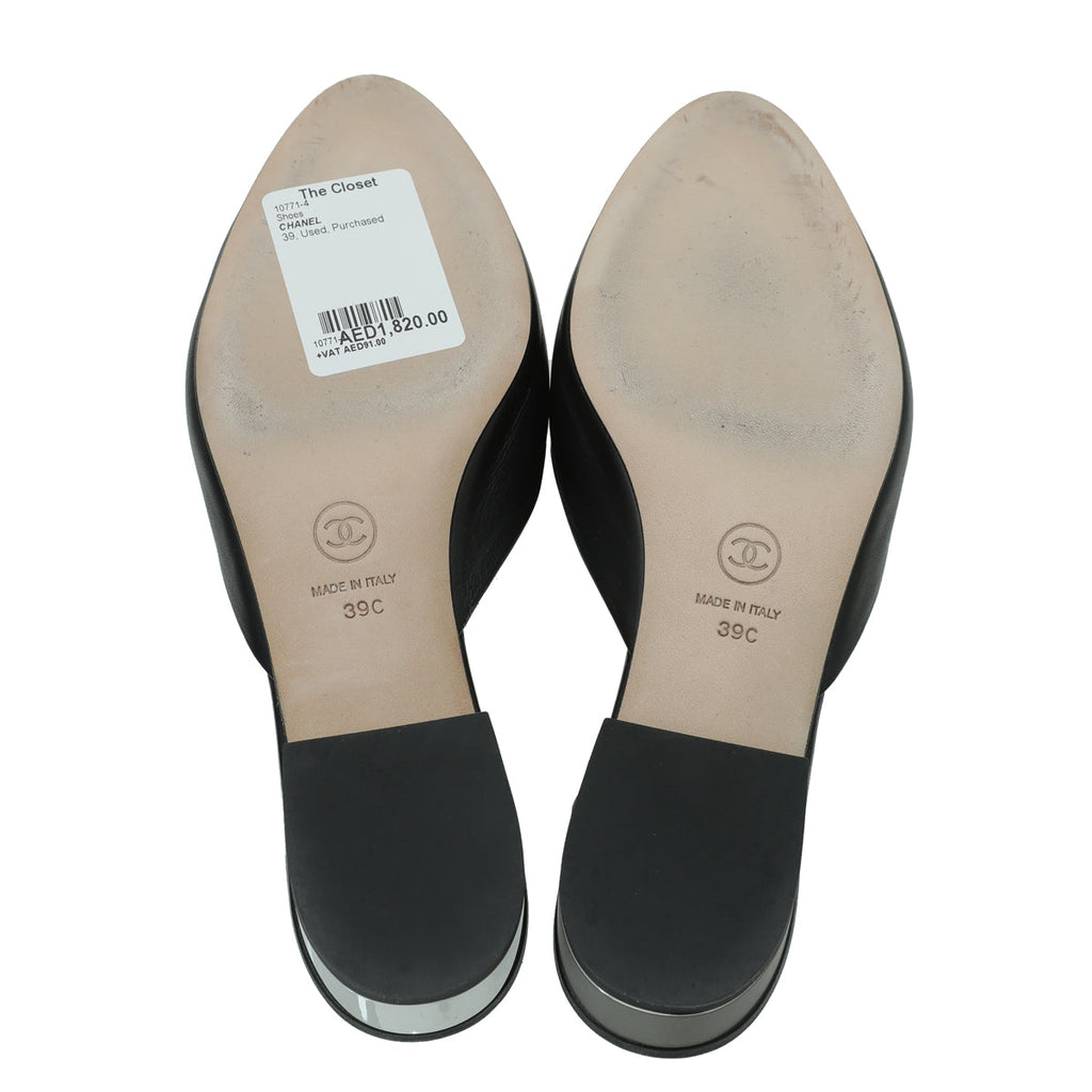Chanel Black CC Slide Mules 39