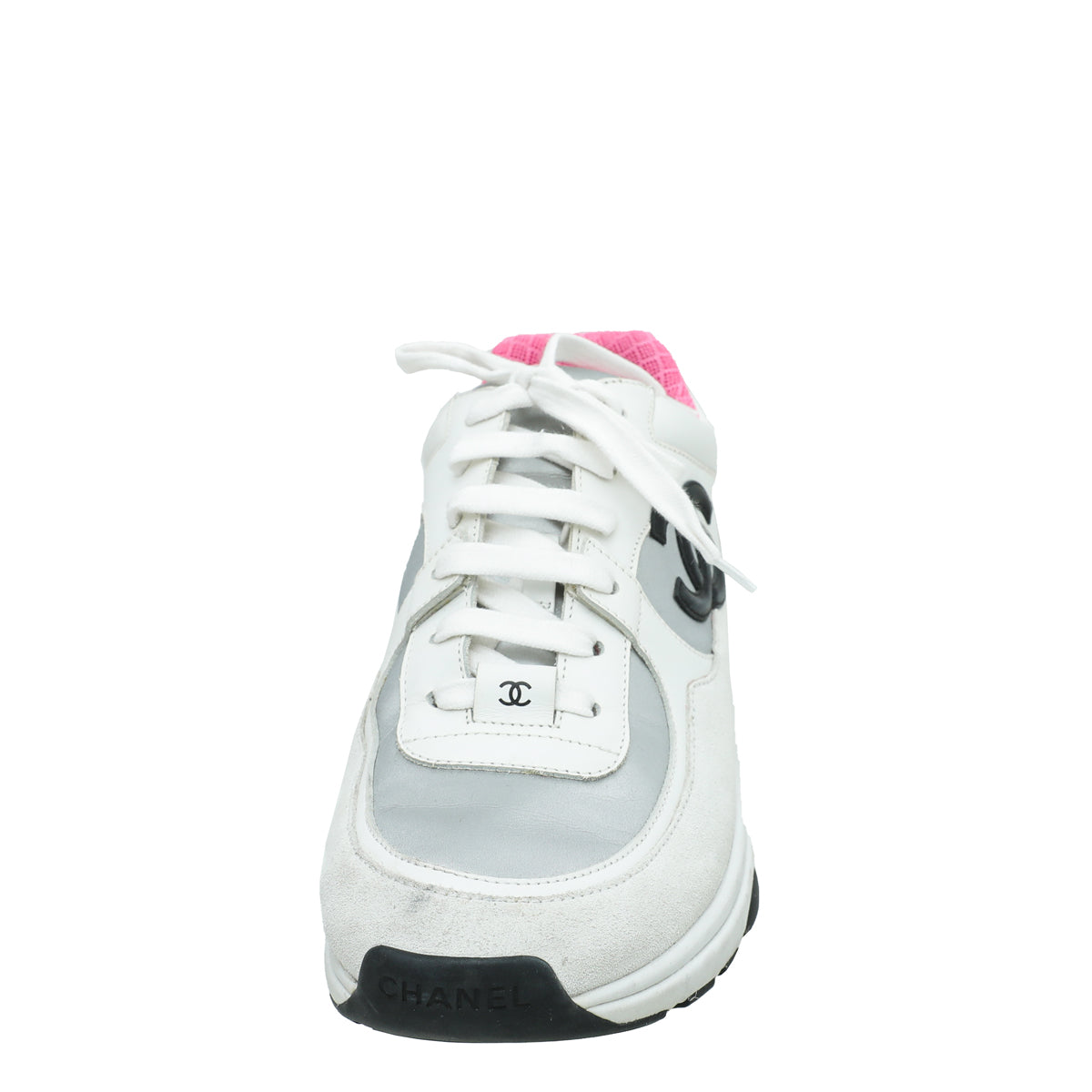 Chanel White CC Lace Up Sneakers Sneaker 38.5