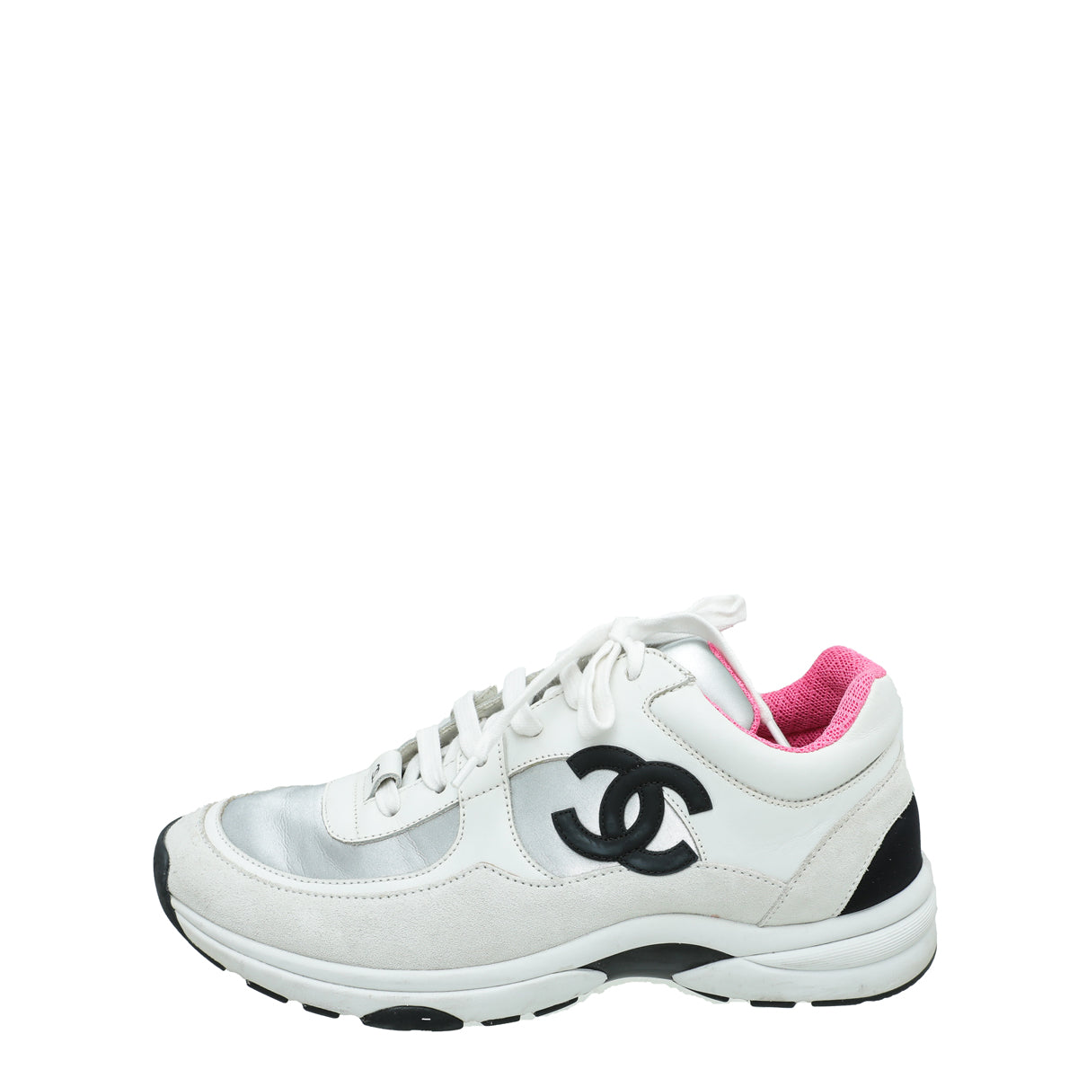 Chanel White CC Lace Up Sneakers Sneaker 38.5