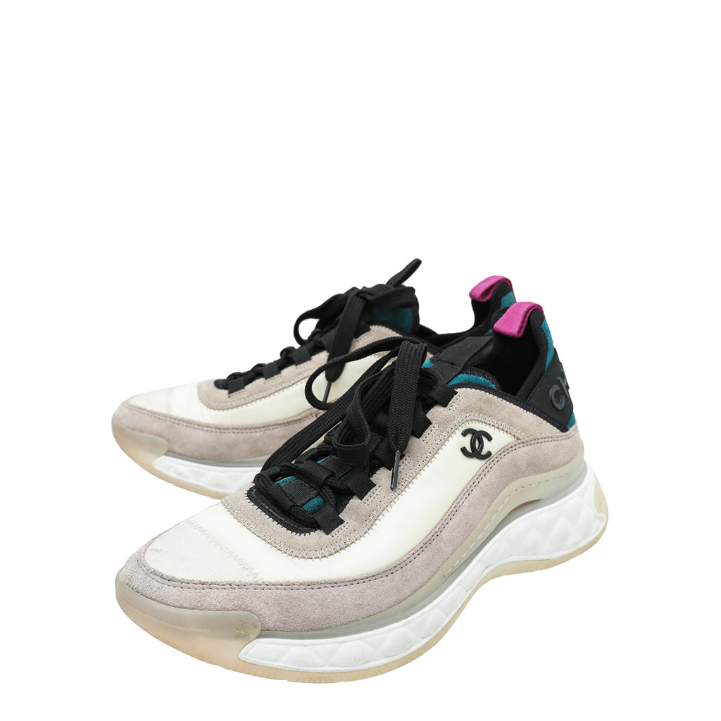 Chanel Multicolor CC Trainer Suede Nylon Sneakers 38