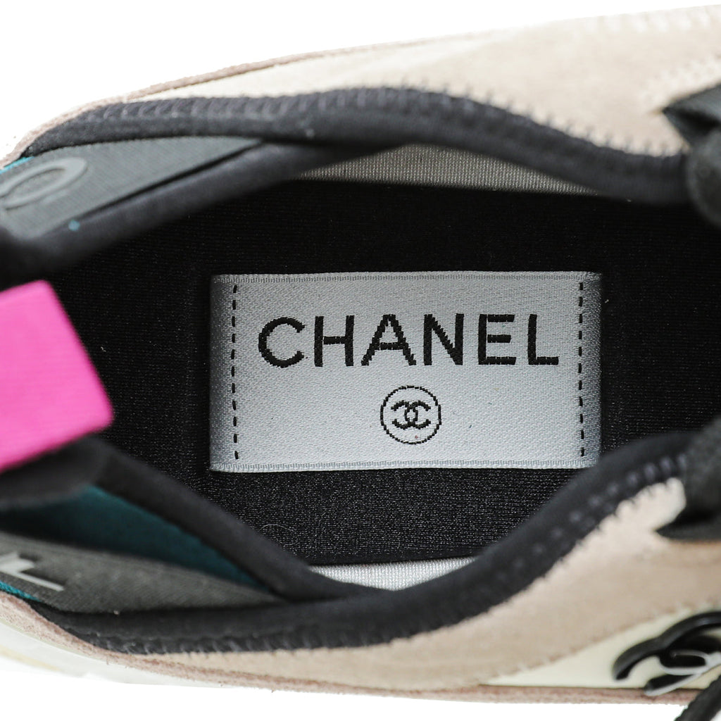 Chanel Multicolor CC Trainer Suede Nylon Sneakers 38