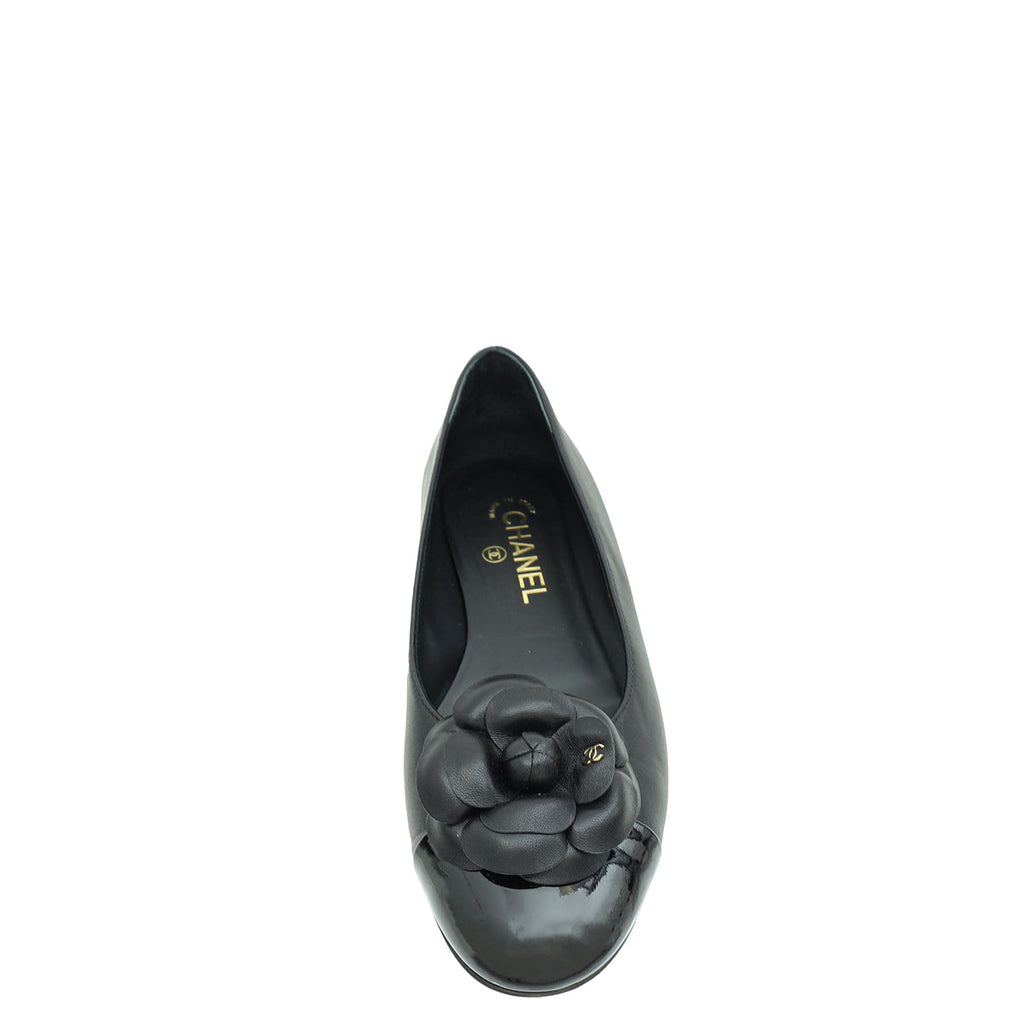 Chanel Black CC Camellia Flower Flat Ballerina 39