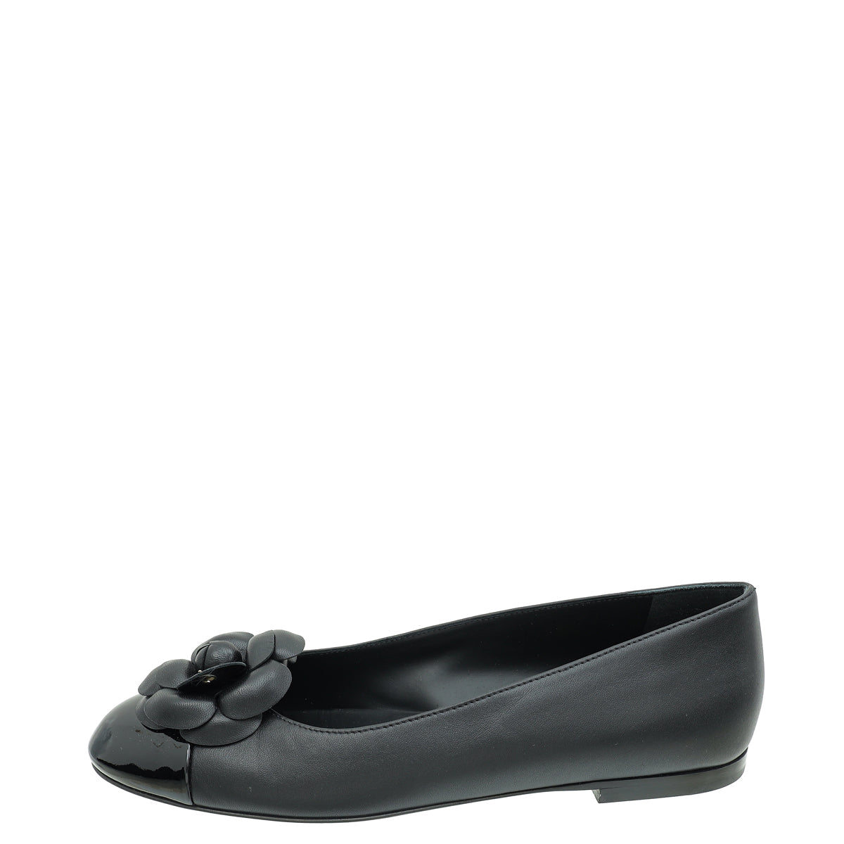 Chanel Black CC Camellia Flower Flat Ballerina 39