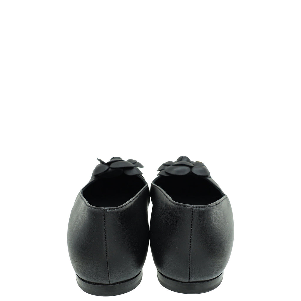 Chanel Black CC Camellia Flower Flat Ballerina 39