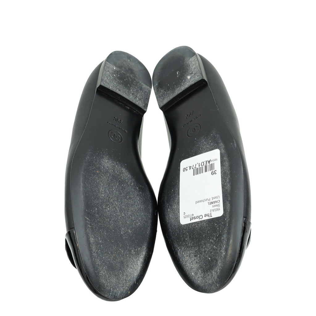 Chanel Black CC Camellia Flower Flat Ballerina 39