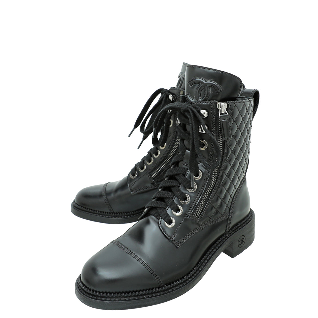 Chanel Black CC Cap Toe Quilted Ankle Boot 36.5