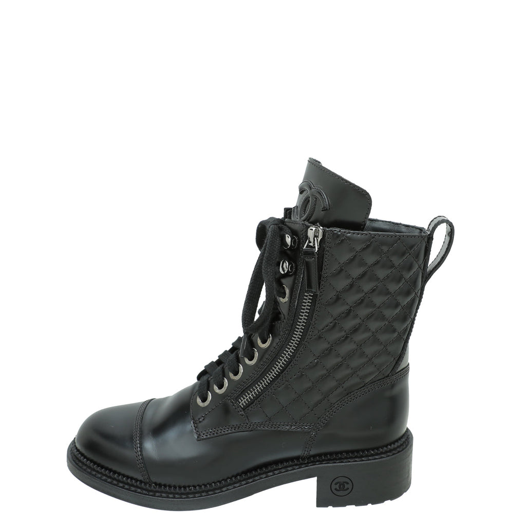 Chanel Black CC Cap Toe Quilted Ankle Boot 36.5