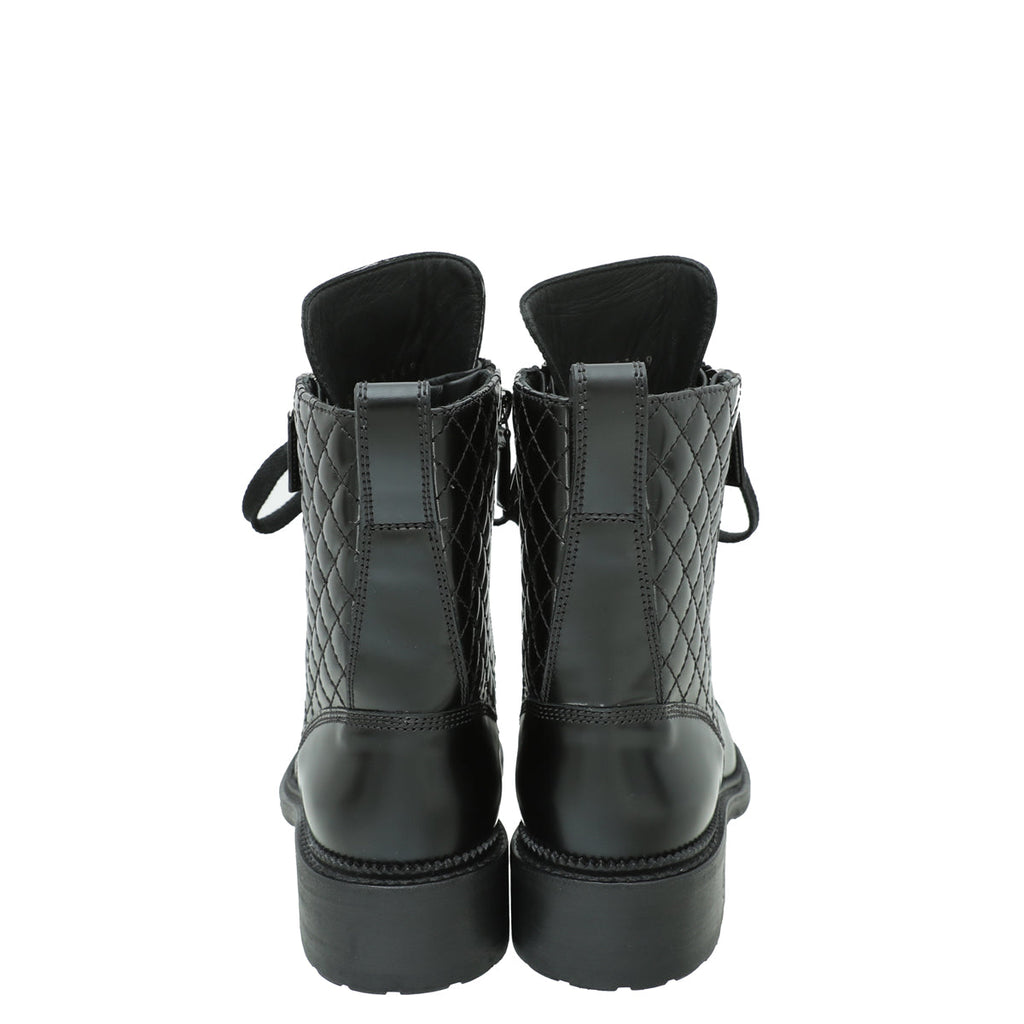 Chanel Black CC Cap Toe Quilted Ankle Boot 36.5