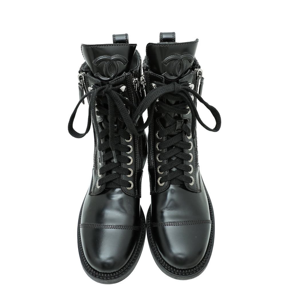 Chanel Black CC Cap Toe Quilted Ankle Boot 36.5