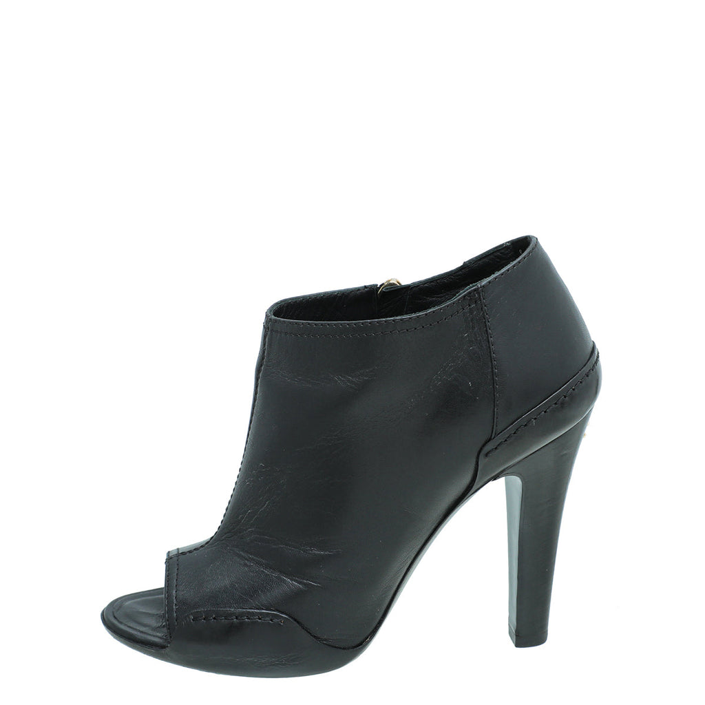 Chanel Black CC Peep Toe Ankle Boot 36