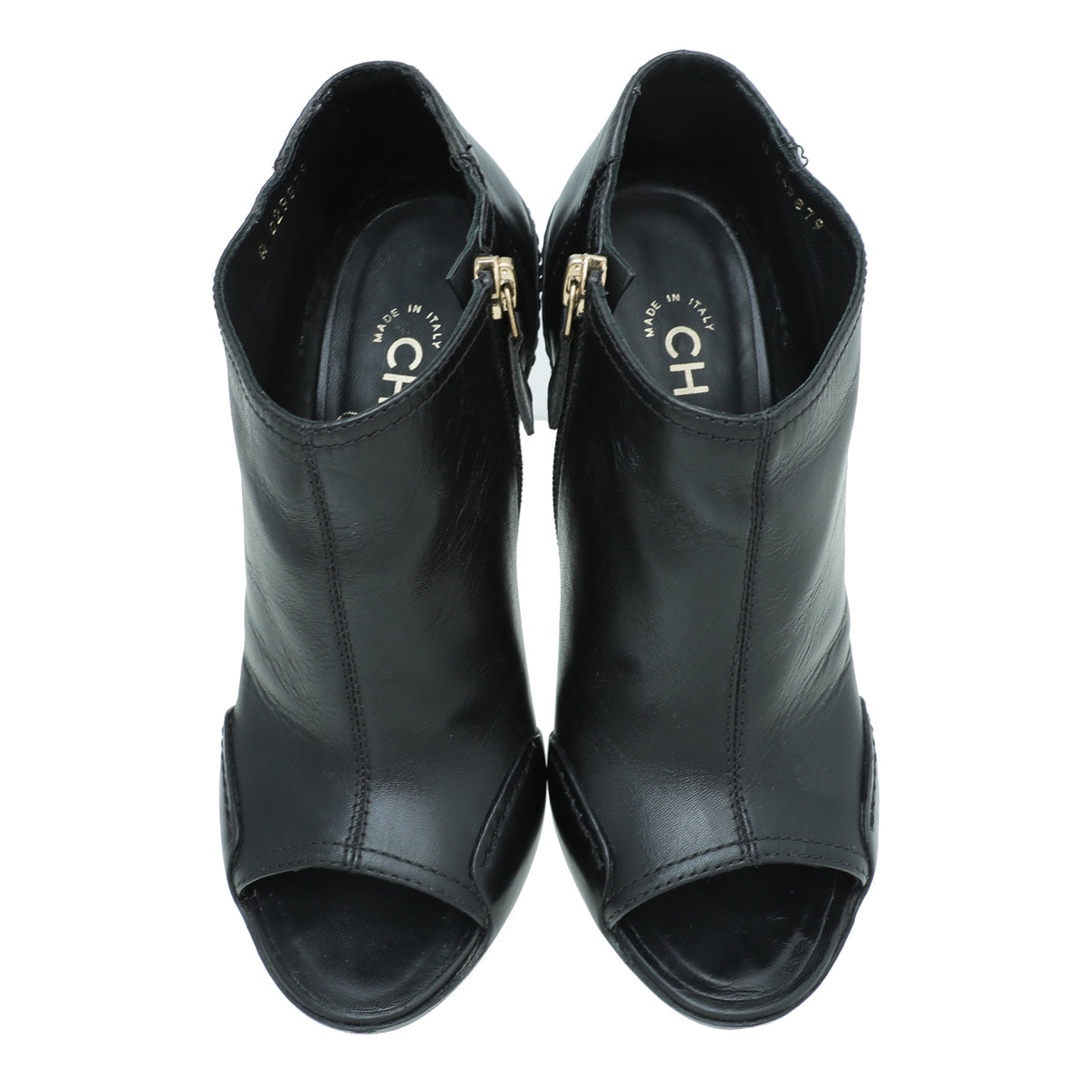 Chanel Black CC Peep Toe Ankle Boot 36