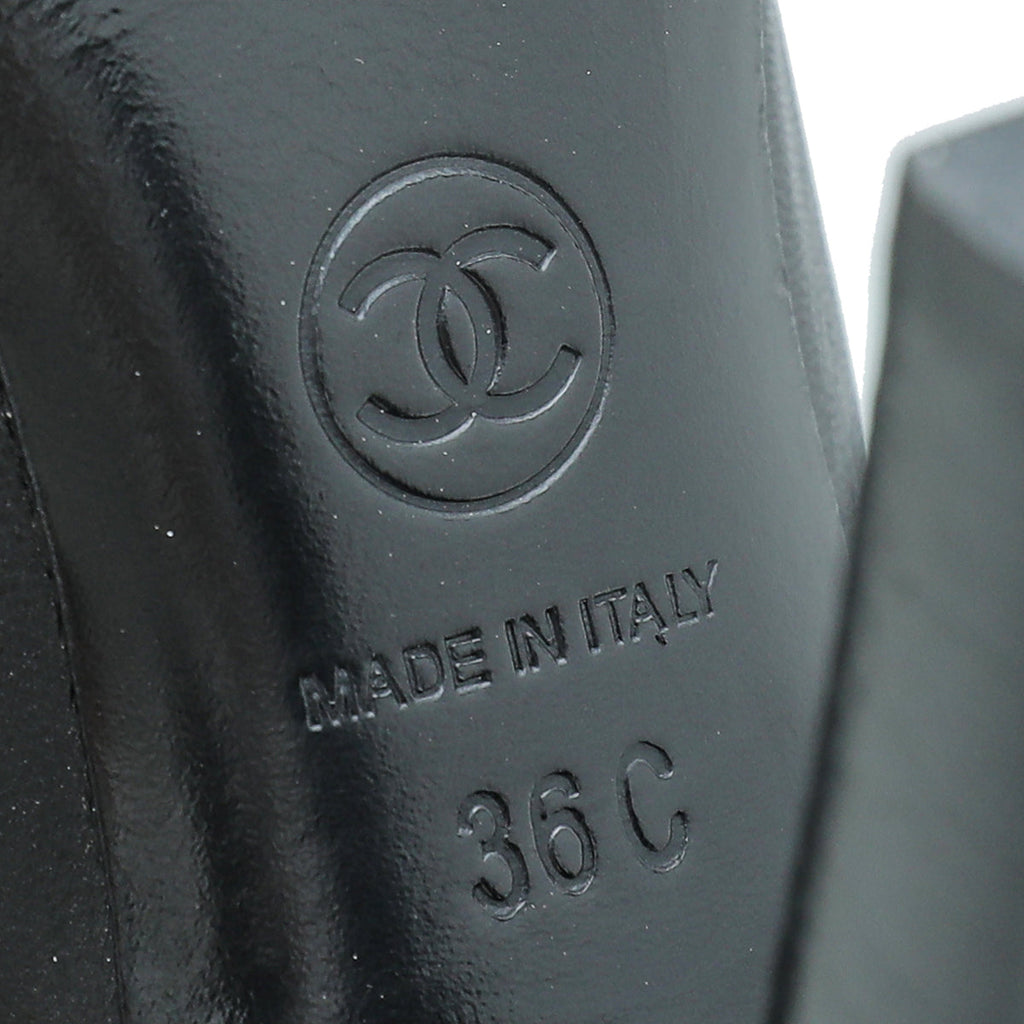 Chanel Black CC Peep Toe Ankle Boot 36