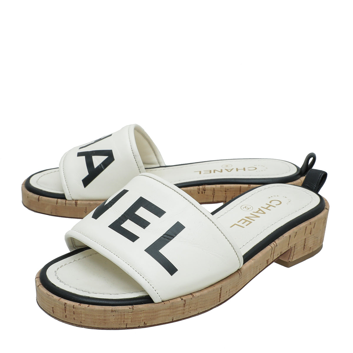 Chanel White Chanel Logo Mules Sandals 37