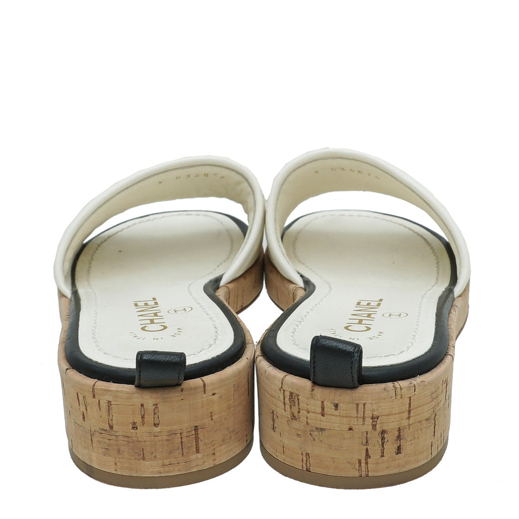 Chanel White Chanel Logo Mules Sandals 37