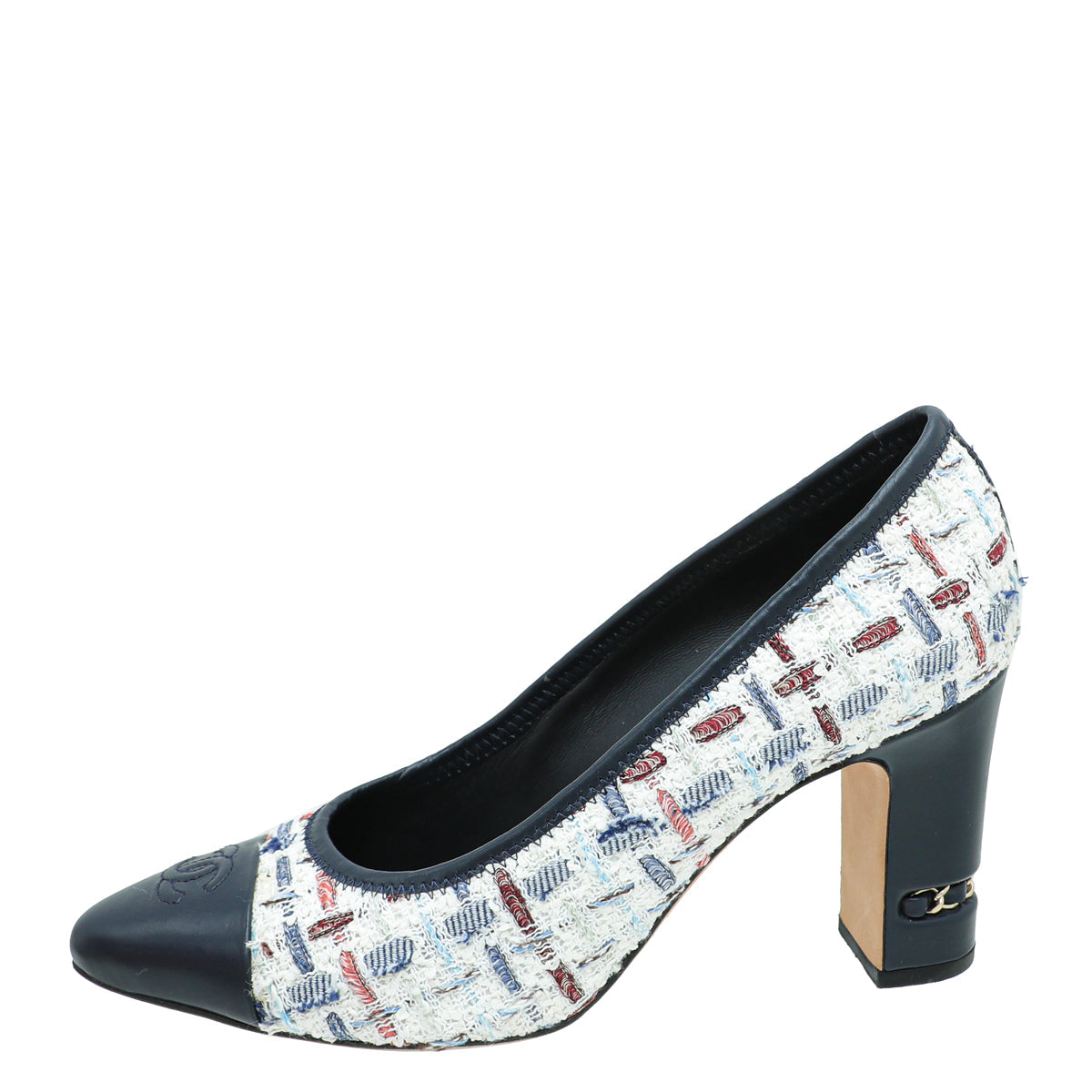 Chanel Navy White CC Cap Toe Tweed Pump 38