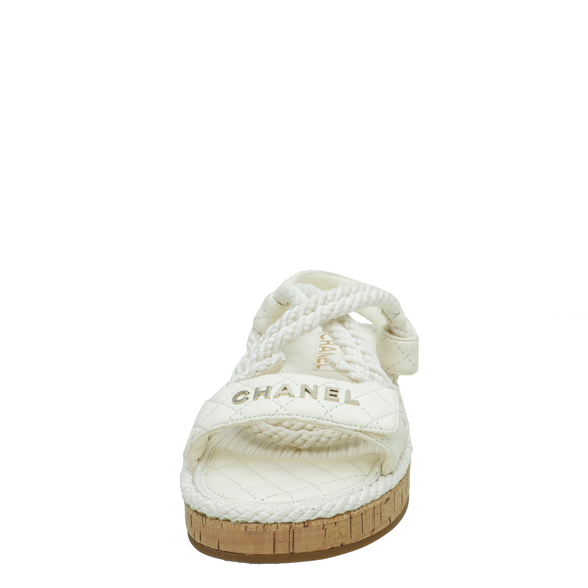 Chanel White Logo Cord Quilted Slide Sandal 39