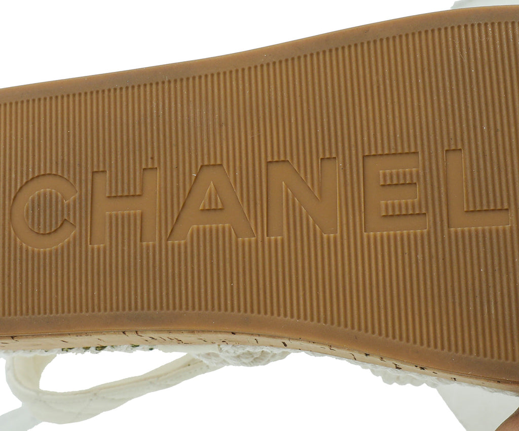 Chanel White Logo Cord Quilted Slide Sandal 39