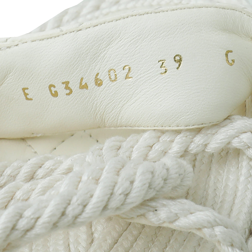 Chanel White Logo Cord Quilted Slide Sandal 39