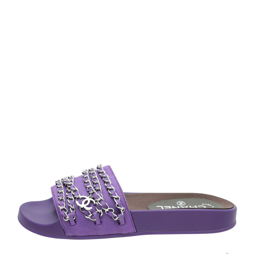 Chanel Violet Satin CC Charm Chain Slide Sandal 37