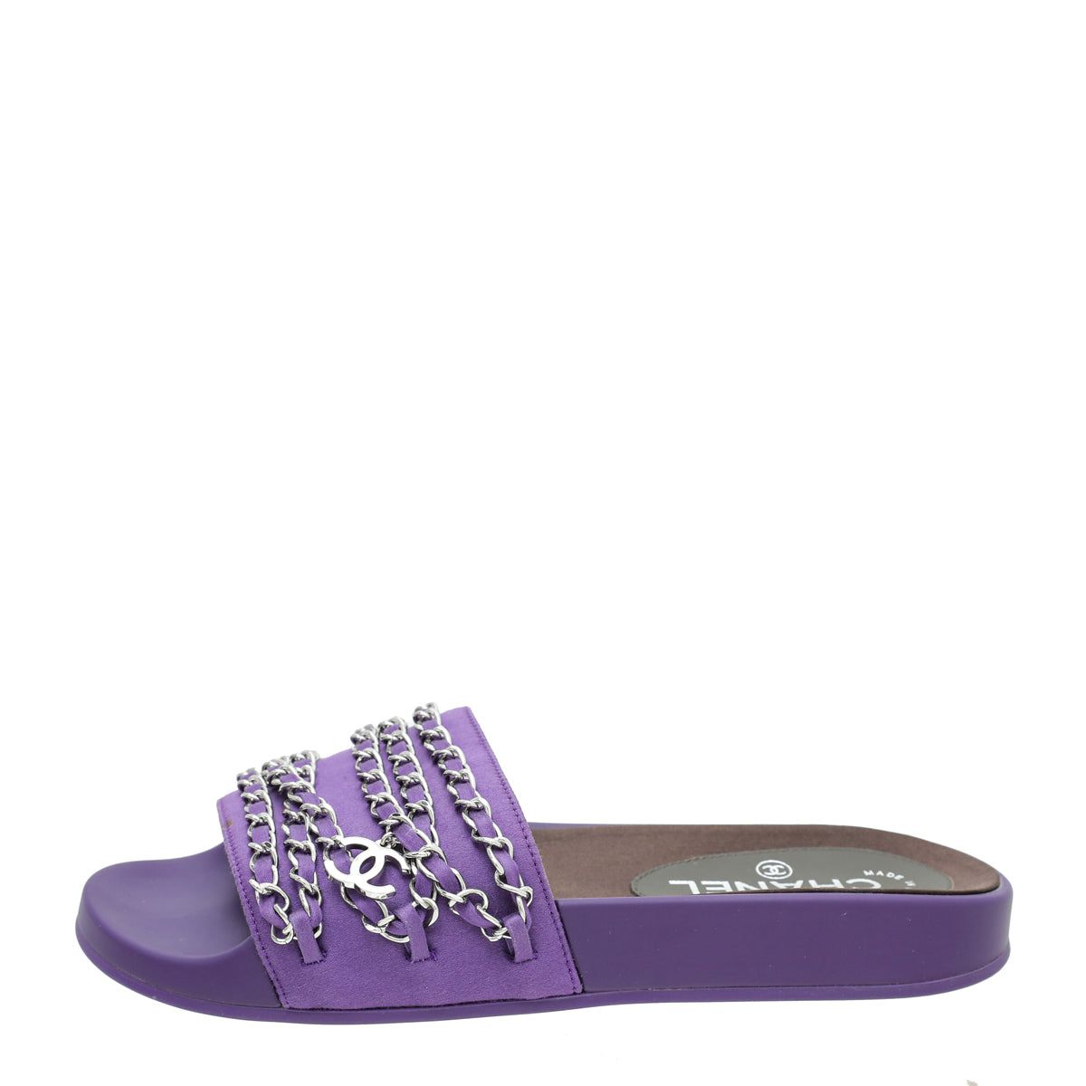 Chanel Violet Satin CC Charm Chain Slide Sandal 37