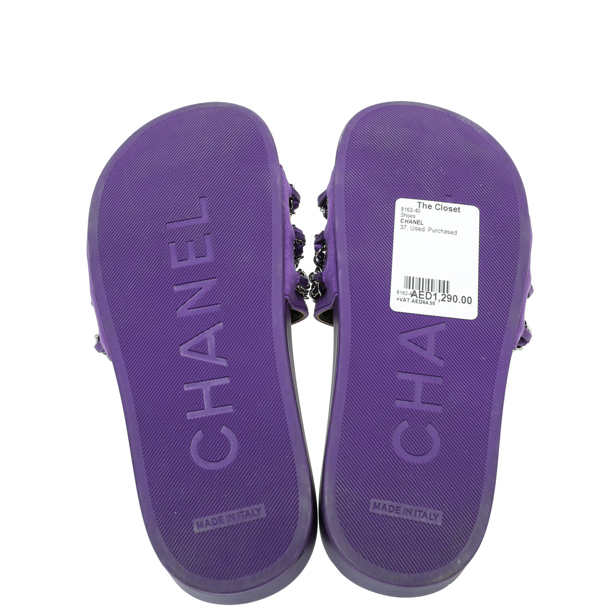 Chanel Violet Satin CC Charm Chain Slide Sandal 37